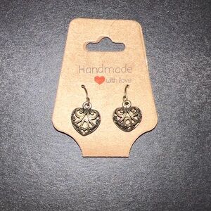 Handmade Heart Earrings in Golden Bronze & Black